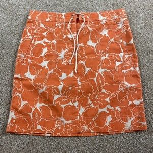 Vtg 90s Y2K Womens Ann Taylor Loft Hawaiian Pencil Skirt 2 Orange Lace Up